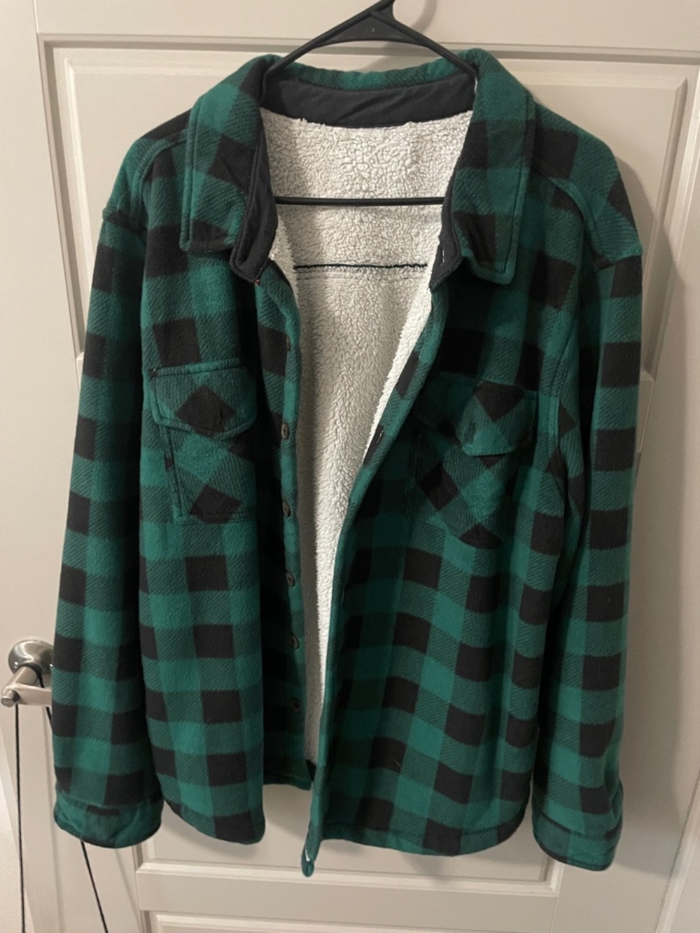 Source Unknown Green and Black Plaid Sherpa-Lined Shirt Jacket